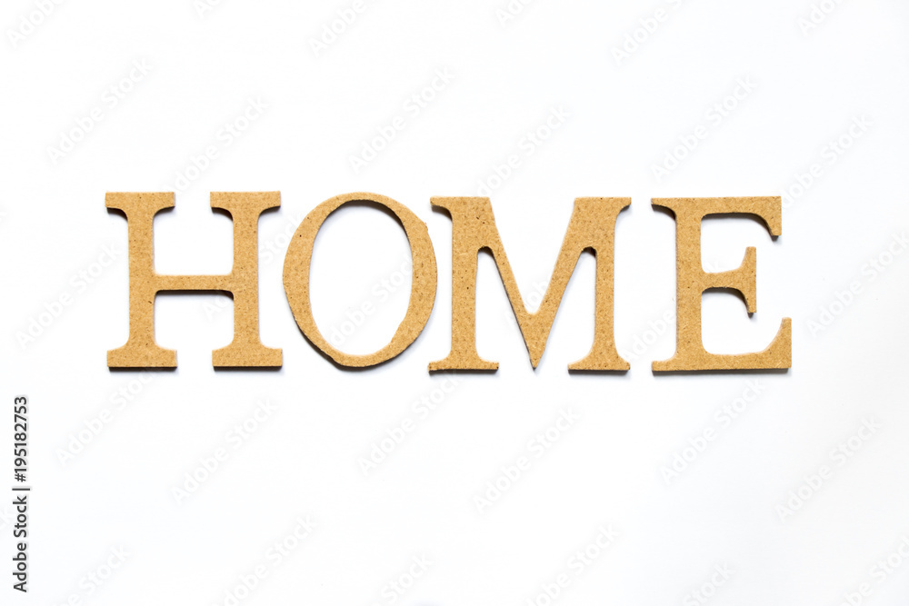 Wood letter compose in home word on white background