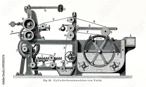 Cylinder paper-making machine by Friedrich Voith (from Meyers Lexikon, 1896, 13/484/485) photo