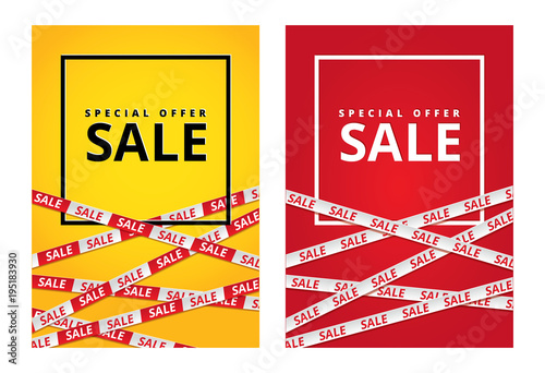 Red yellow sale tape ribbon card photo