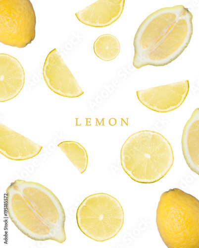 Seamless pattern with Lemon. Tropical abstract concept. Fruit on the white background.