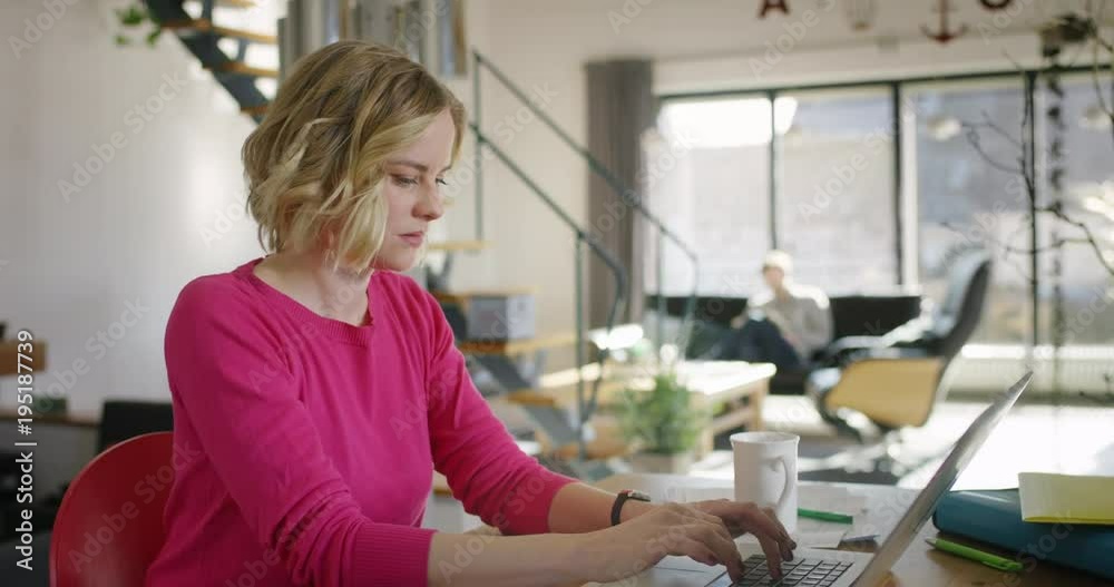Attractive Woman working on Computer and drinking Coffee Attractive Woman working on Computer and drinking Coffee