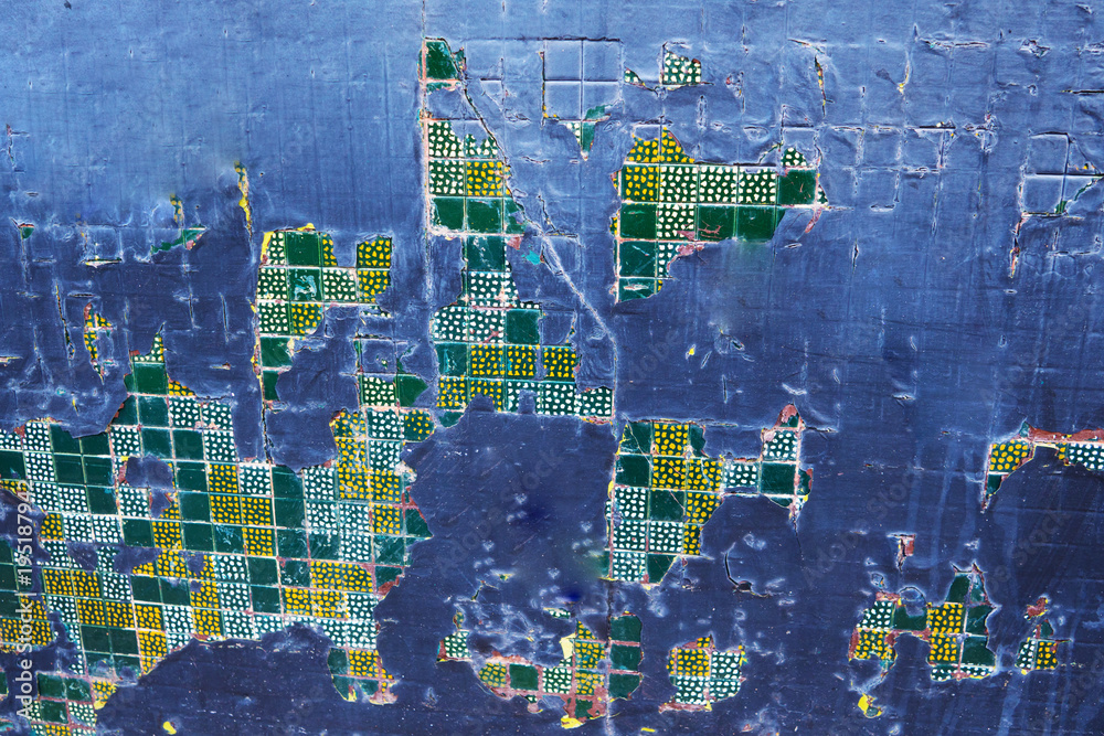 Fototapeta premium Blue mosaic tiles on the wall as background or texture