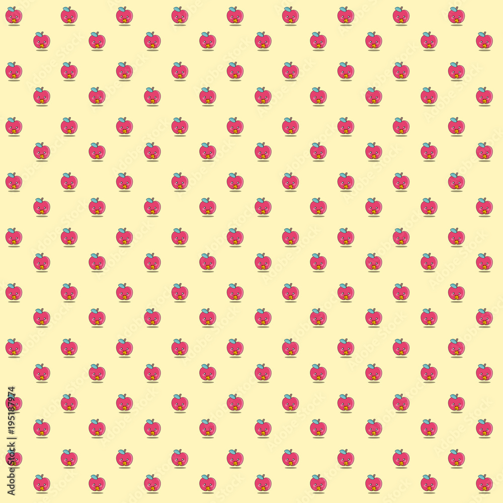 Pattern of a kawaii illustration of an cute red apple eating pepperoni and pepper pizza. Healthy food eating fast food. Now we’ve seen everything! Pattern of a kawaii illustration of an cute red apple eating pepperoni and pepper pizza. Healthy food eating fast food. Now we’ve seen everything!