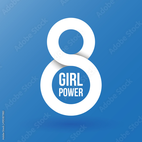 Number eight. Girl power. International Women's Day. 8 March. Flat design, vector illustration