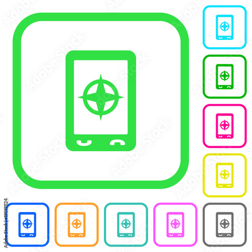 Mobile compass vivid colored flat icons