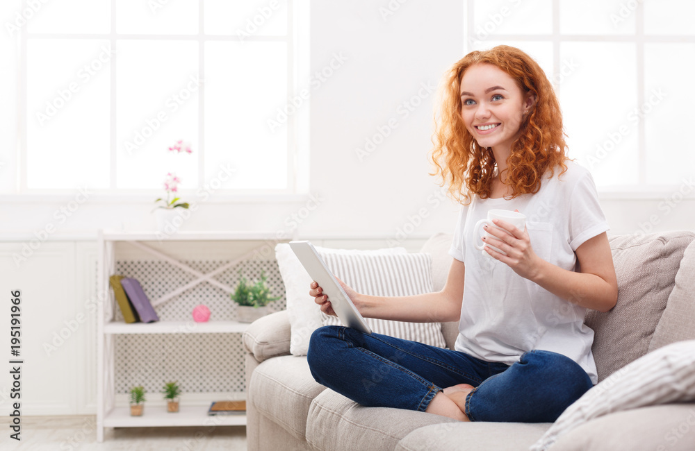 Cheerful girl with digital tablet Cheerful girl with digital tablet