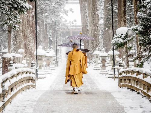Japanese monks in winter, koyasan
