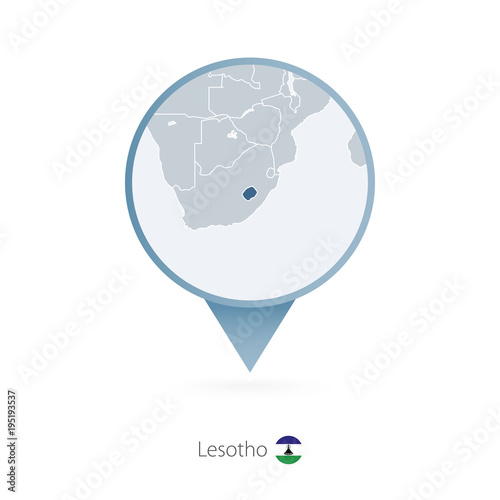 Map pin with detailed map of Lesotho and neighboring countries.