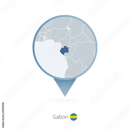 Map pin with detailed map of Gabon and neighboring countries.