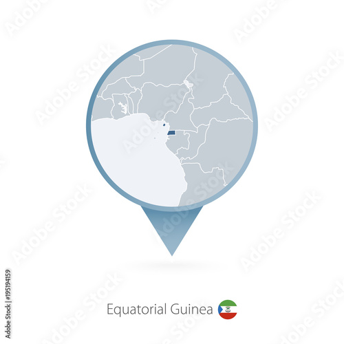 Map pin with detailed map of Equatorial Guinea and neighboring countries.