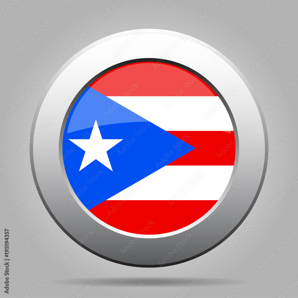 Flag of Puerto Rico. Metal gray round button. Flag of Puerto Rico. Metal gray round button.