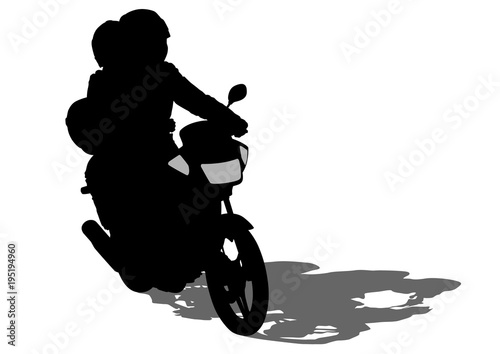 Couples people at motor bike on white background