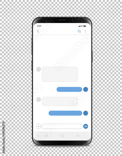 Modern smartphone with blank chat interface. Layered and detailed mockup photo