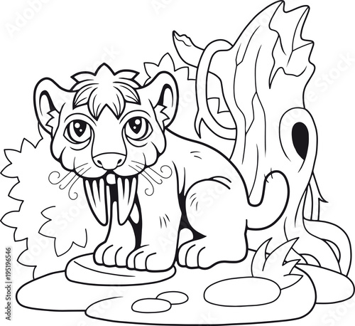 Fototapeta Naklejka Na Ścianę i Meble -  cartoon cute saber-toothed tiger, funny illustration