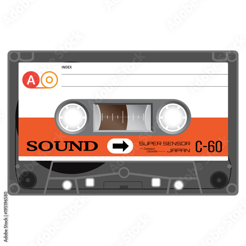 Vintage audio cassette tape, realistically looking design.