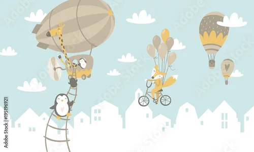 Obraz latające balony ze zwierzętami