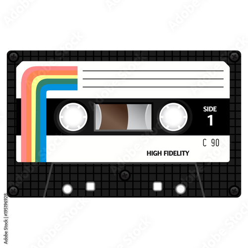 Audio cassette tape illustration isolated on white.