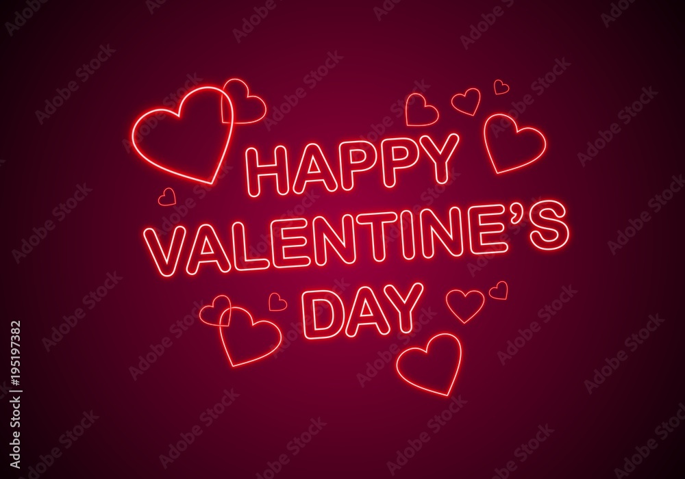 Happy Valentines day card neon style background