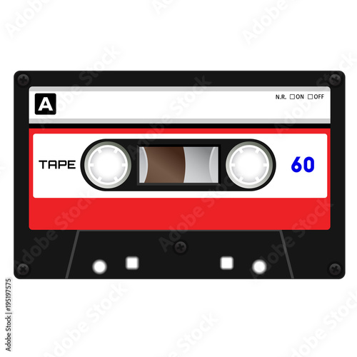 Plastic audio cassette tape. Realistic illustration. Isolated on white.