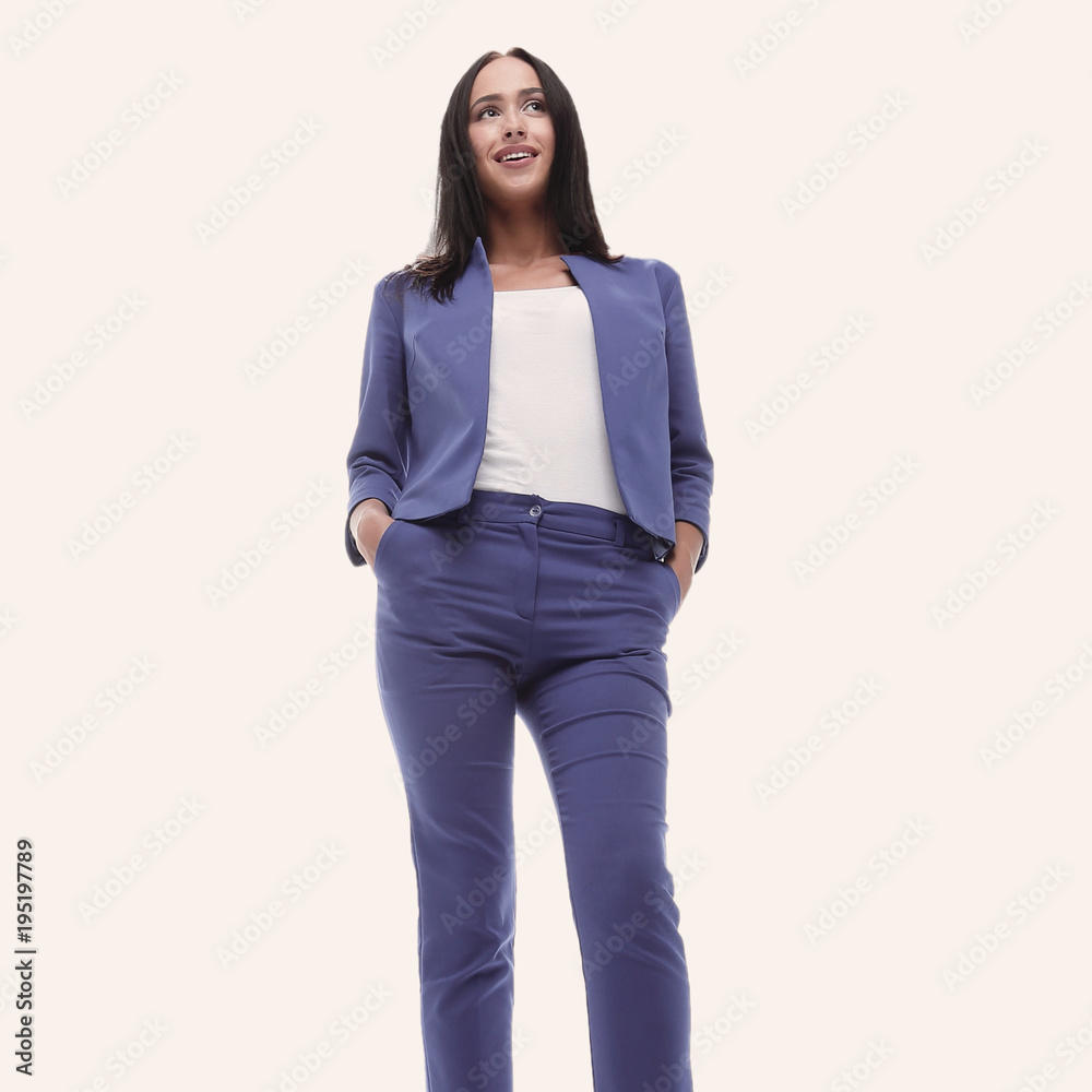 Modern business woman smiling and standing over white Modern business woman smiling and standing over white