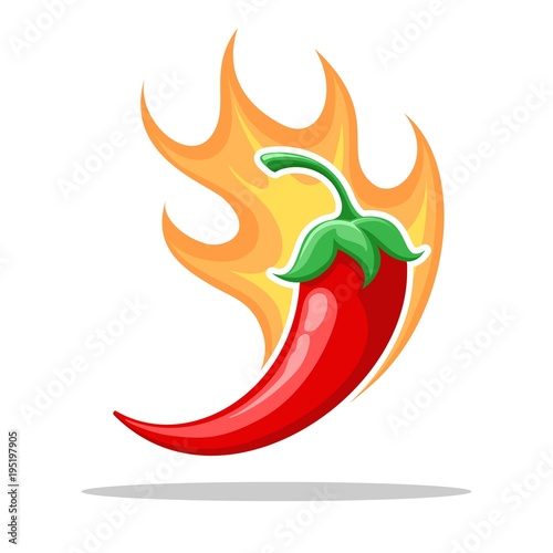 Chilli fire pepper. Flamed spicy pepper pod, burning red peppers icon, vector illustration