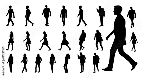 Vector collection of walking people silhouettes photo