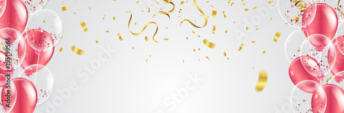 Vector party balloons illustration. Confetti and ribbons flag ribbons, Celebration background template