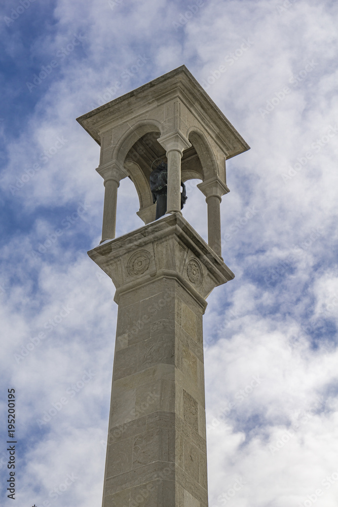 San Francesco monument in front of church of San Quirino in San Marino