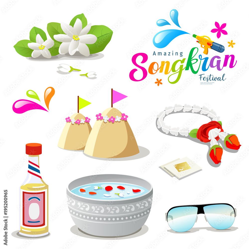 Fototapeta premium Amazing Thailand Songkran festival collections background, vector illustration