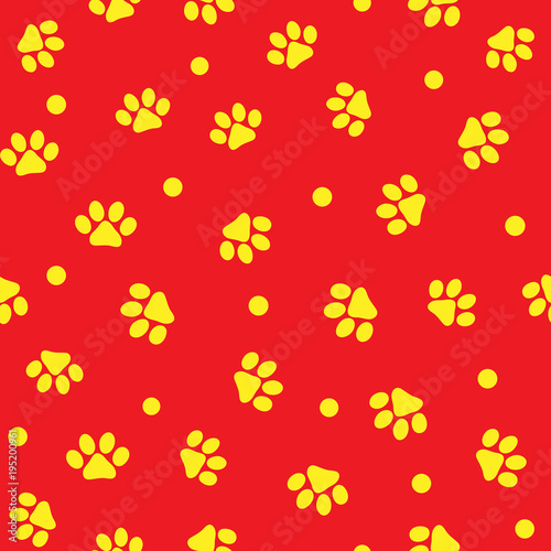 Animal paw prints and round dot. Cute seamless pattern for pets.