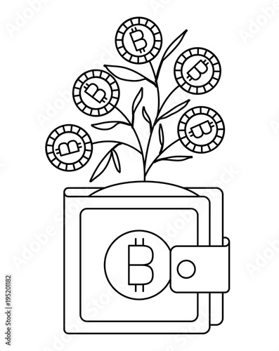 wallet with plant of bitcoins vector illustration design