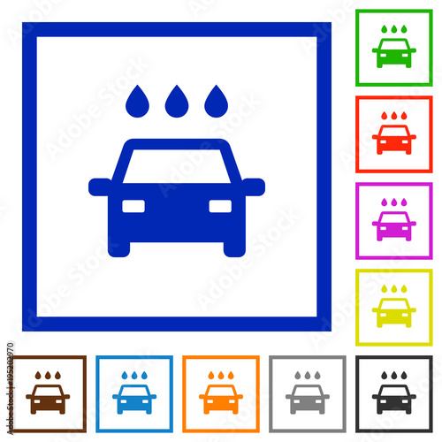Car wash flat framed icons