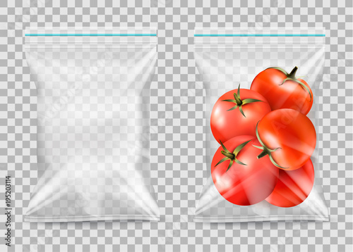 Polypropylene plastic packaging - nylon sack on transparent background. Vector illustration