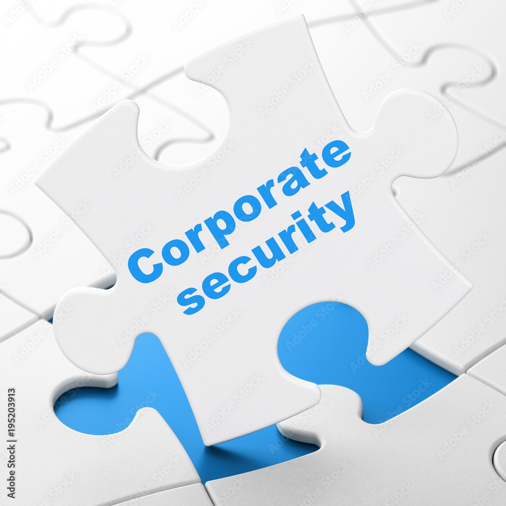 Safety concept: Corporate Security on White puzzle pieces background, 3D rendering