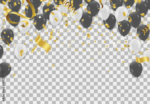 Black and white transparent helium balloons on white background. Flying latex ballons.