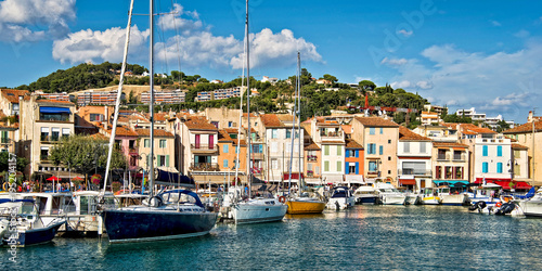 Panorama of the harbor of Cassis on the French Riviera, France photo
