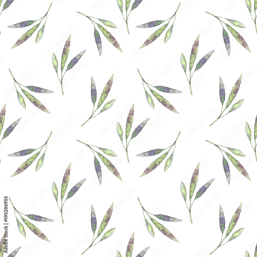 Seamless pattern with watercolor leaves