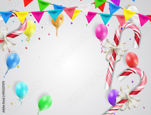 Balloons header background. Party card with colourful balloons. Balloon background.