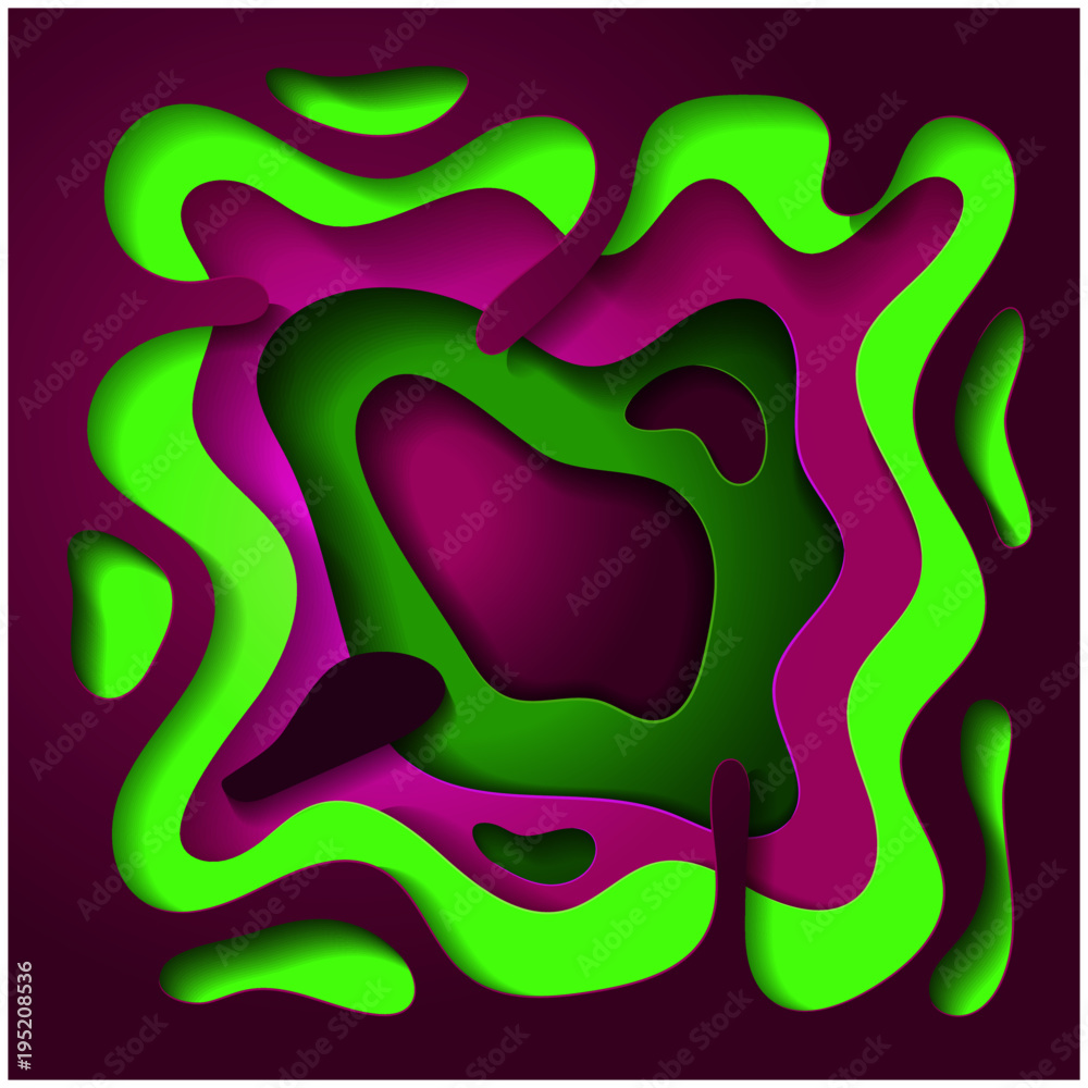 Abstract background with paper cut shapes. Vector design layout for banners, greetings, business presentations, flyers, posters and invitations. 3D Colorful carving art - green and violet Abstract background with paper cut shapes. Vector design layout for banners, greetings, business presentations, flyers, posters and invitations. 3D Colorful carving art - green and violet