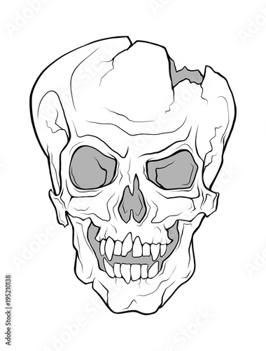 The skull of a grinning vampire. Vector monochrome illustration of a tattoo style isolated on a white background.