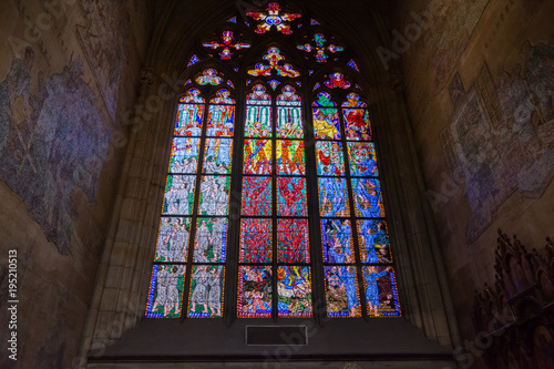 Stained glass in Saint Vitus cathedral in Prague