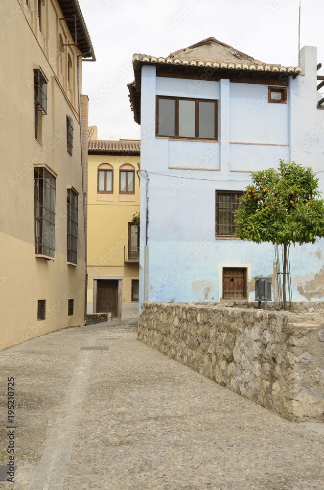 Cobblestone street in Granada, Spain