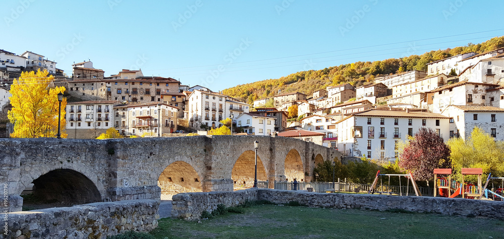 Ancient Roman bridge in a village in the north of Spain