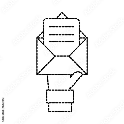 dotted shape man hand with e-mail message information