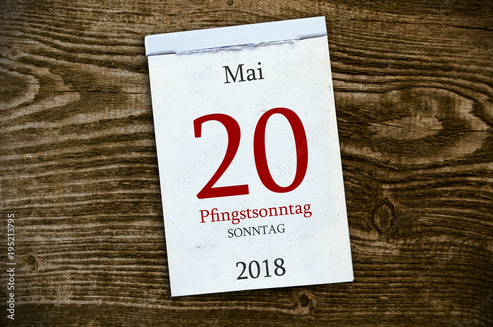 Abreißkalender Kalender mit Pfingsten Pfingstsonntag Pfingstmontag 2018 