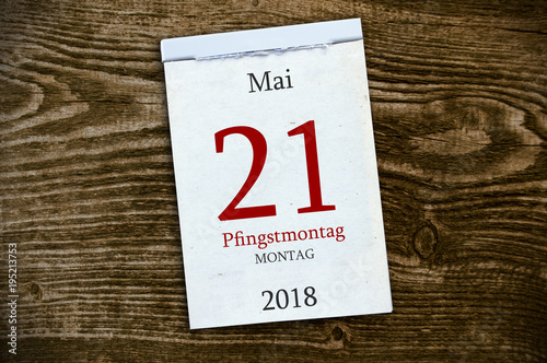 Abreißkalender Kalender mit Pfingsten Pfingstsonntag Pfingstmontag 2018