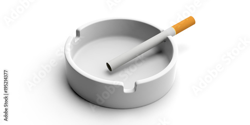 Cigarette and a white ashtray isolated on white background. 3d illustration