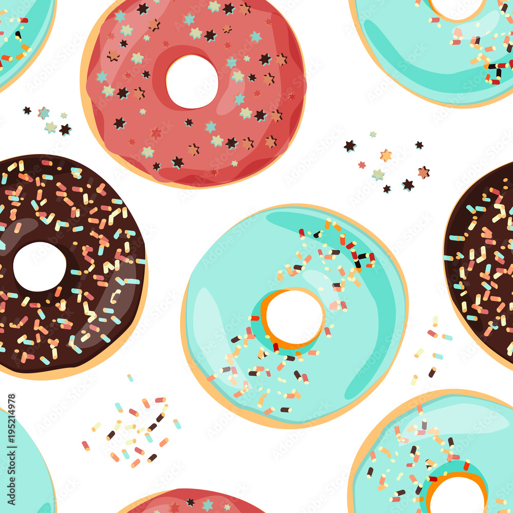 Seamless colorful donut pattern. Sweet cartoon background. Seamless colorful donut pattern. Sweet cartoon background.