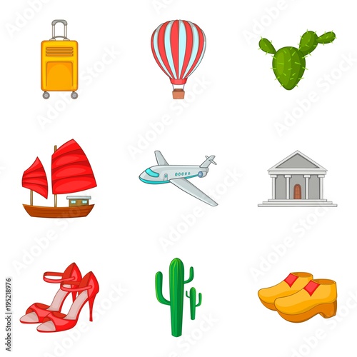 Single journey icons set, cartoon style