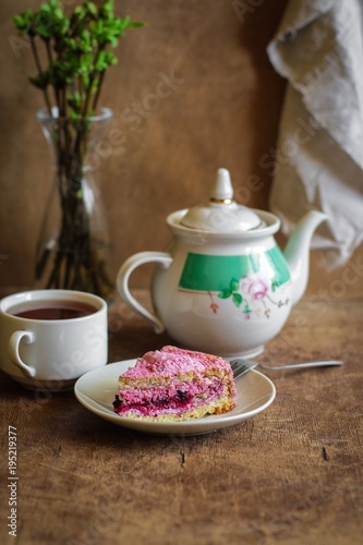 biscuit cake with pink berries cream - festive serving